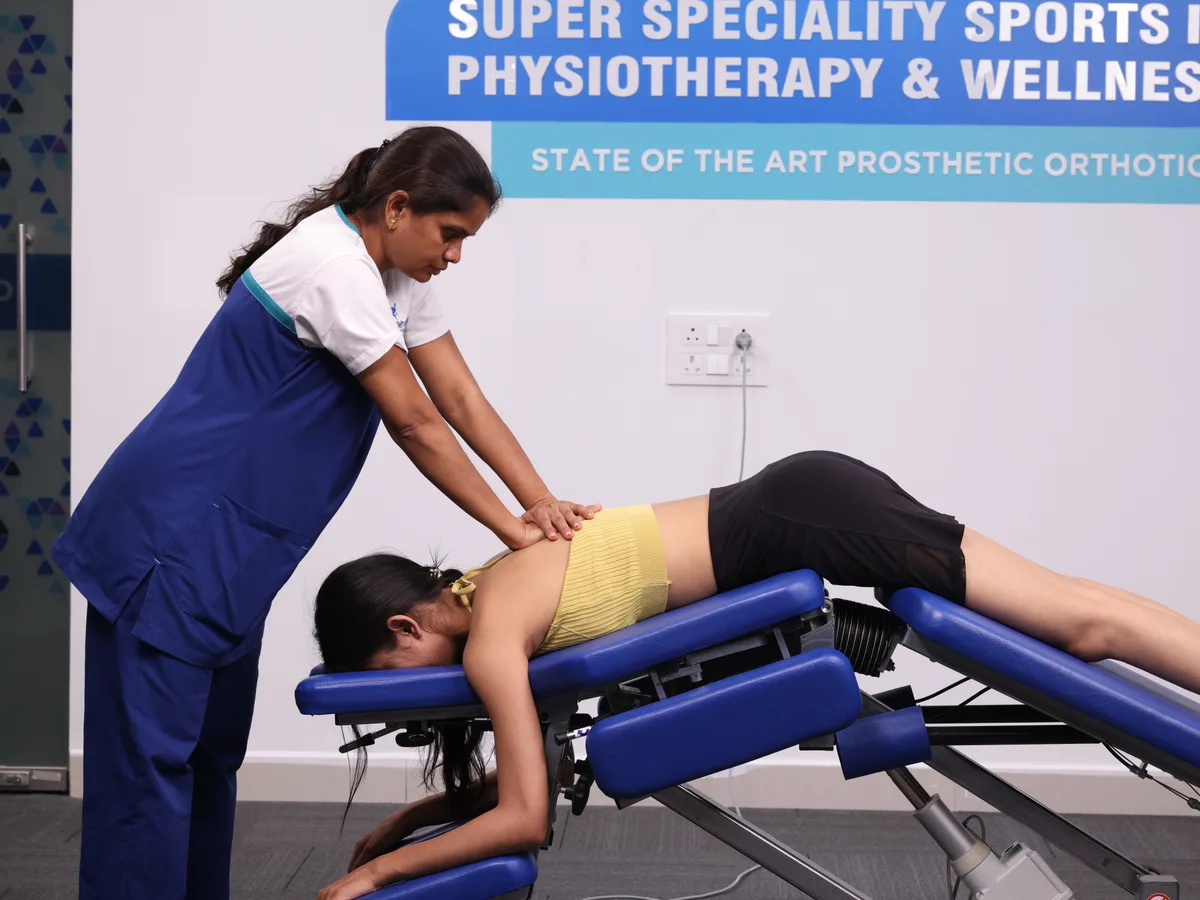 Postural correction on the Treat-2 table at DakshinRehab, Moosapet, Hyderabad
