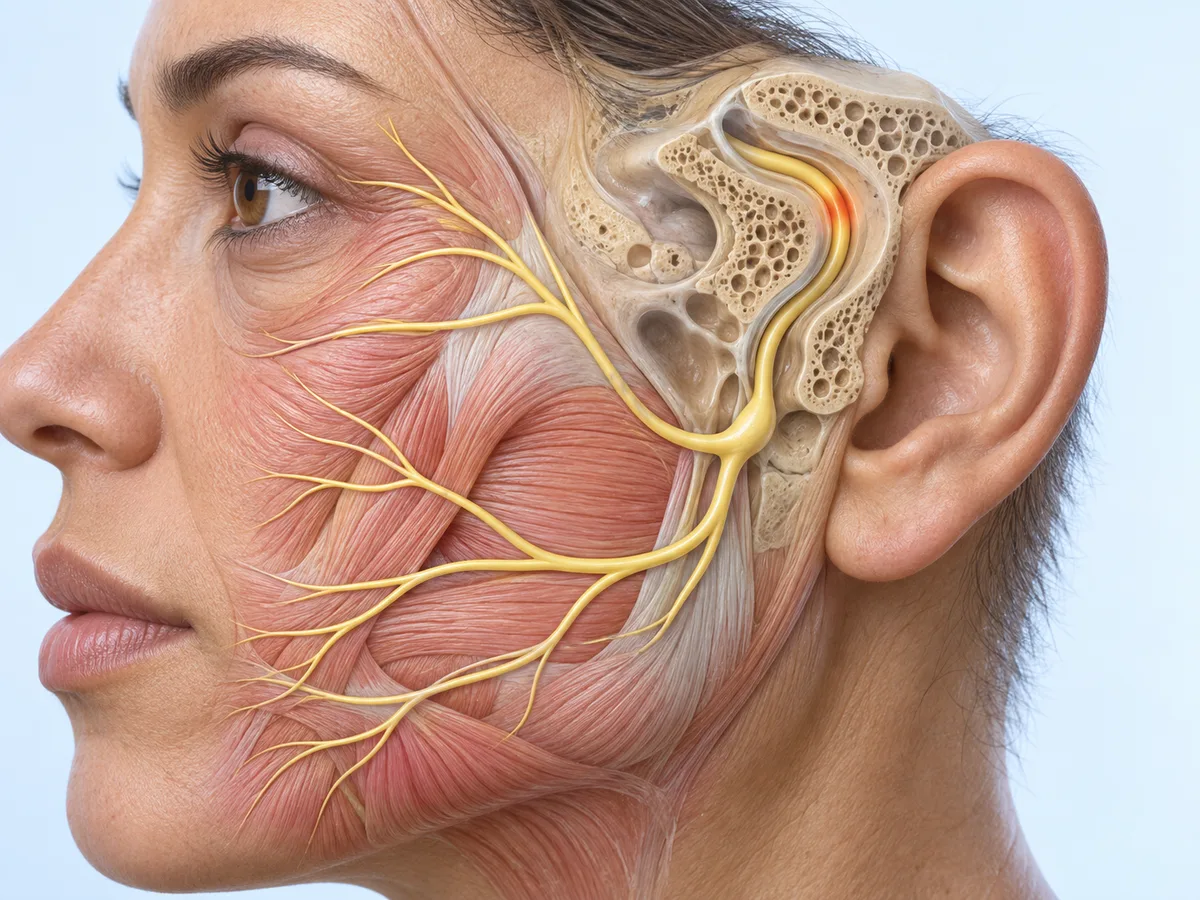 Human facial nerve within the temporal bone, educational cutaway for DakshinRehab, Hyderabad