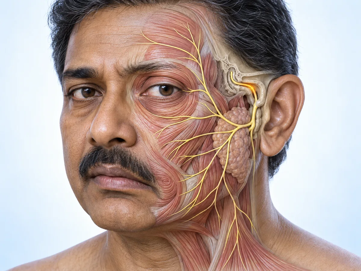 Human face with facial nerve and muscle cutaway for Bell’s palsy — DakshinRehab, Hyderabad