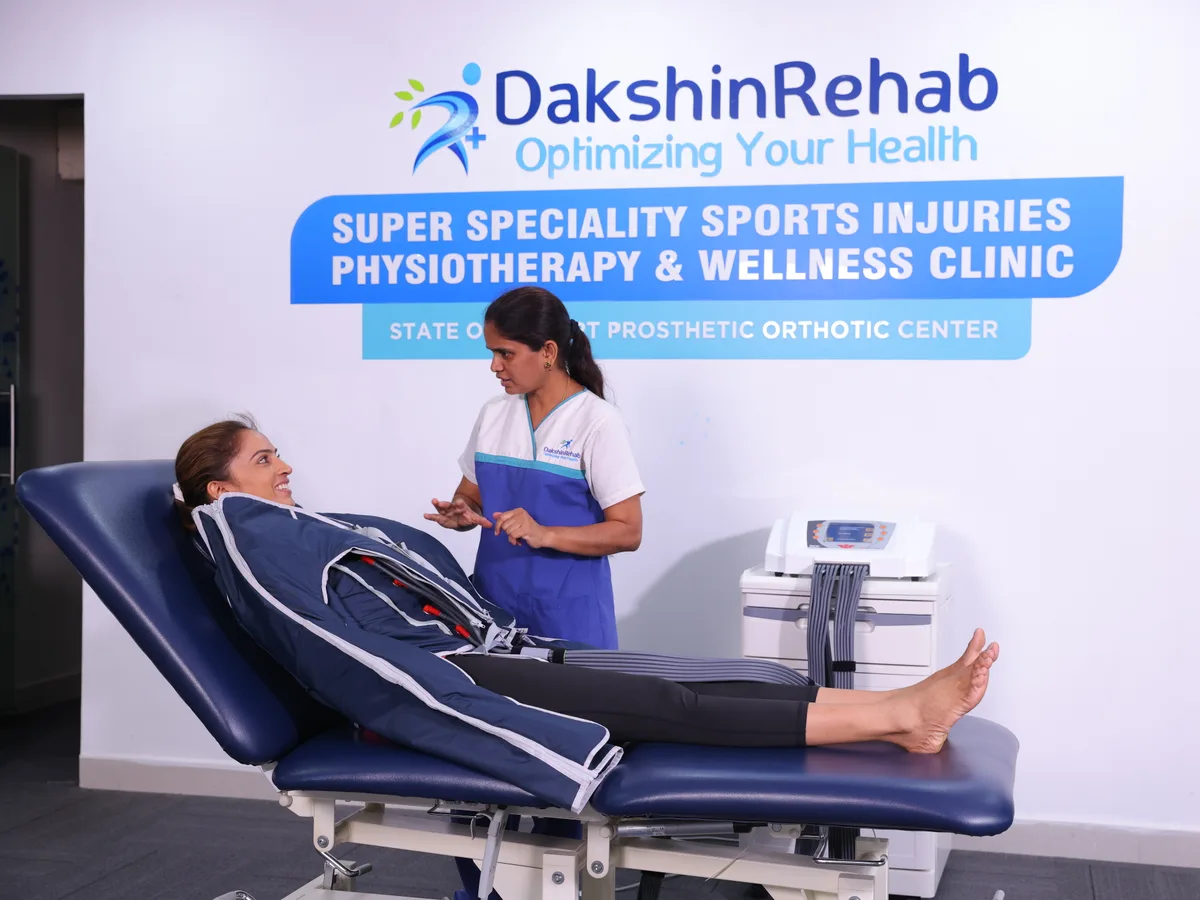 Lymphedema and swelling management with pressotherapy at DakshinRehab, Moosapet, Hyderabad