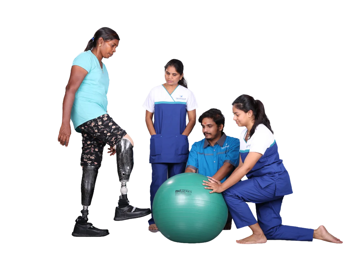 Gait training with a fitted leg brace at DakshinRehab Moosapet, Hyderabad