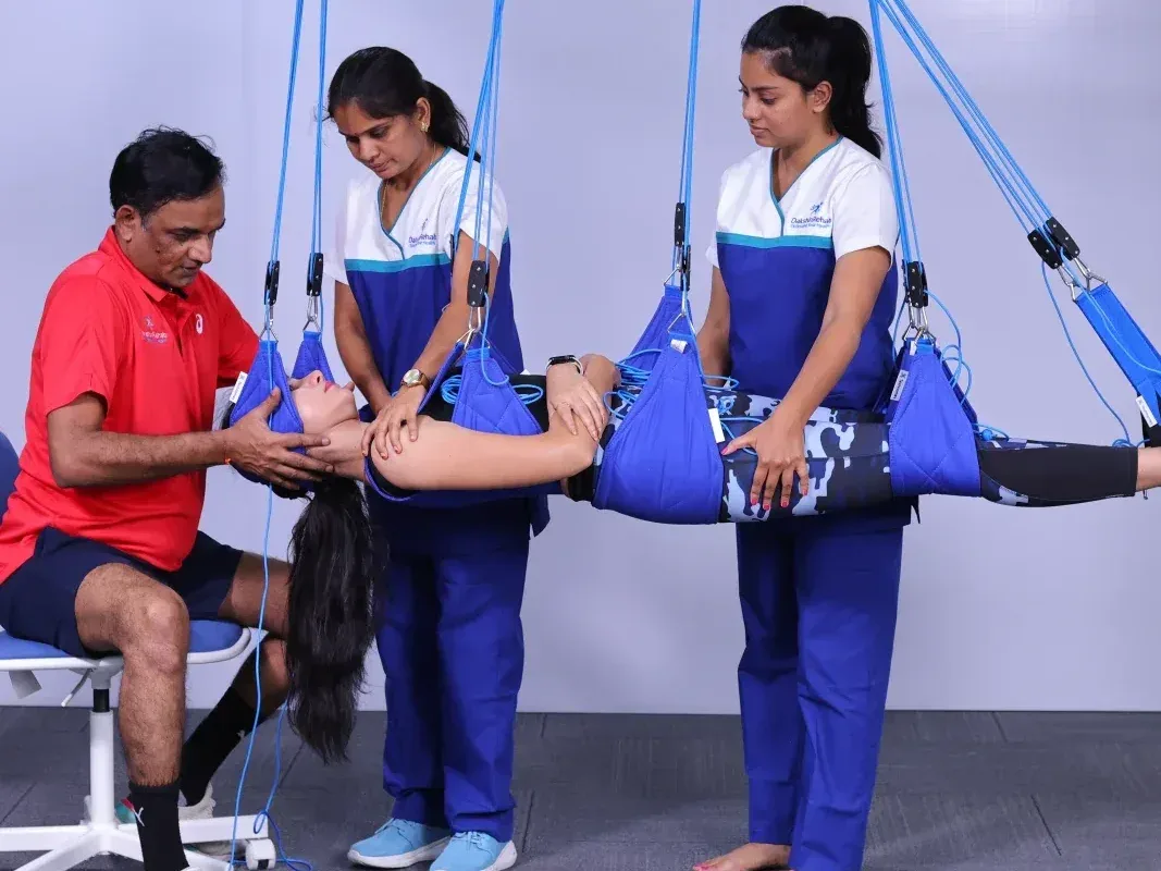 Redcord Neurac suspension therapy for neuromuscular control at DakshinRehab Moosapet