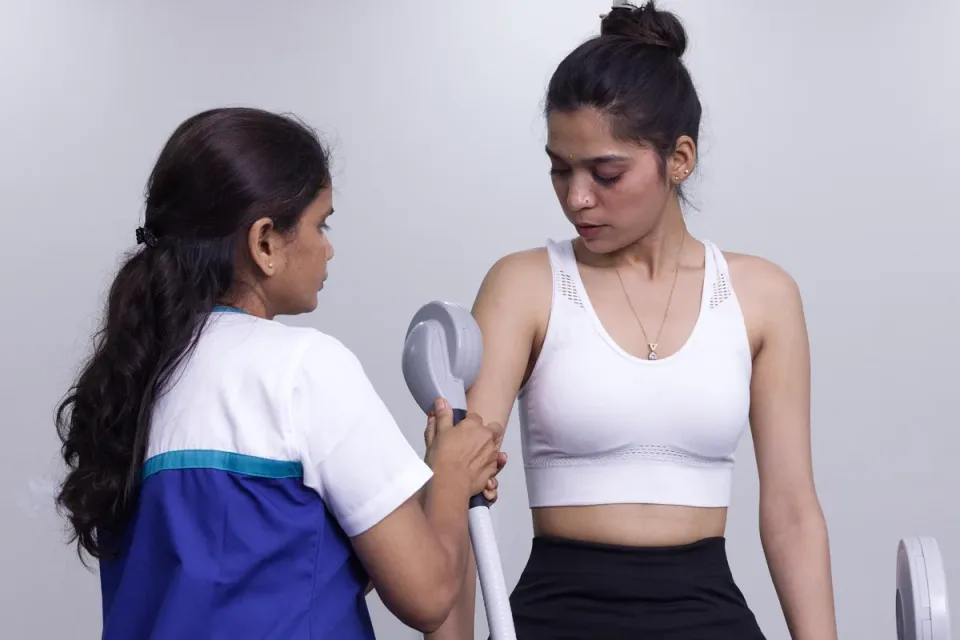3 Tesla SIS Super Inductive System in use on a frozen shoulder patient at DakshinRehab Moosapet