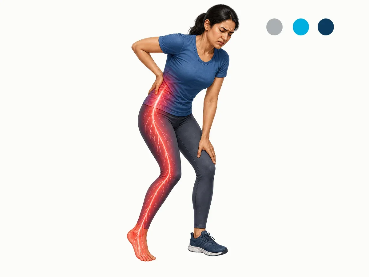 Patient with sciatica experiencing radiating leg pain that worsens while walking, assessed at DakshinRehab Moosapet Hyderabad