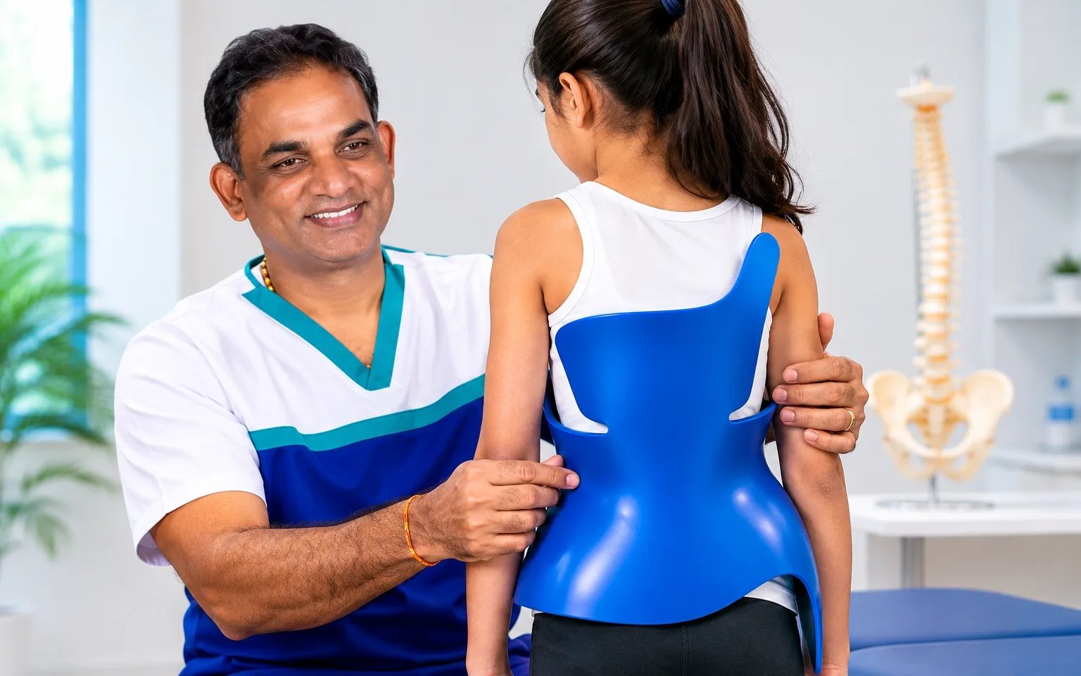 Custom scoliosis bracing and growth-guided management for children at DakshinRehab Moosapet, Hyderabad