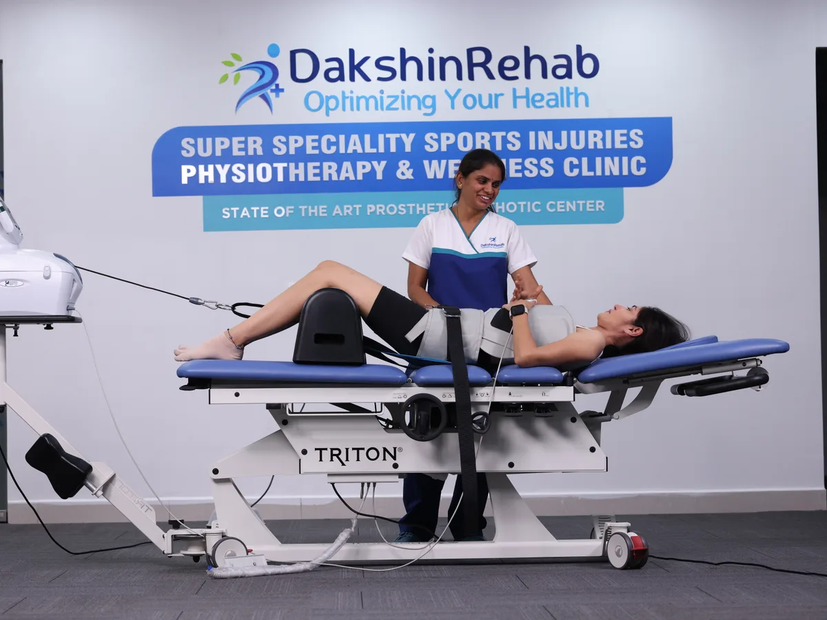 Chattanooga DTS spinal decompression session in progress at DakshinRehab Moosapet, Hyderabad